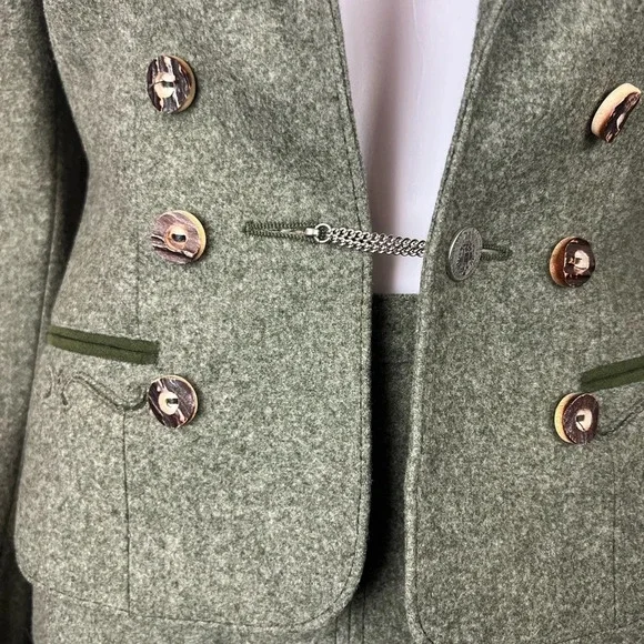 Vintage Lodenfrey Green German Austria Wool Cropped Military Jacket & Skirt Suit - Picture 6 of 16